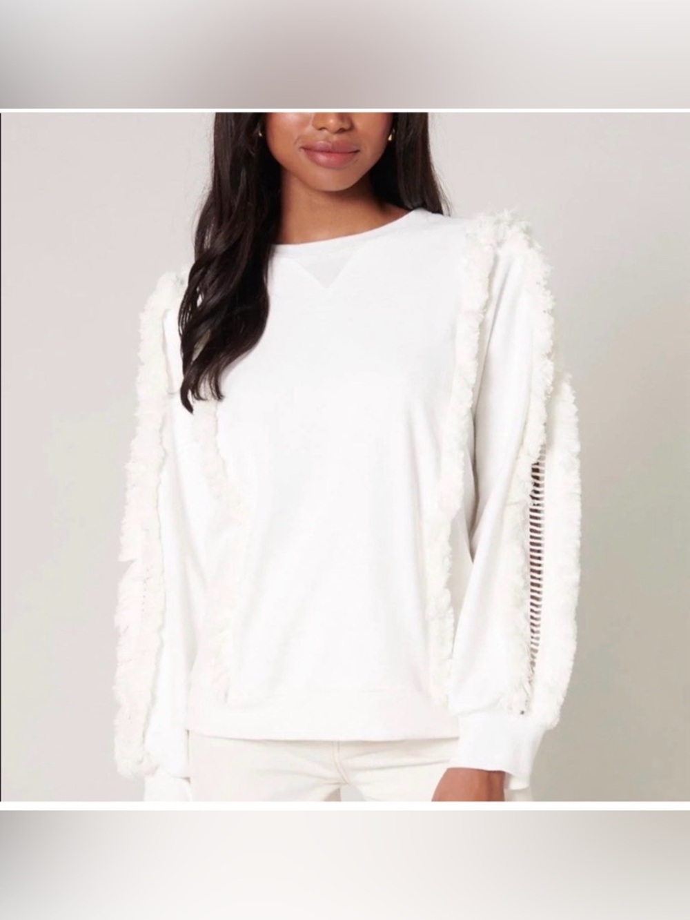 Sugar Lips Houston Fringe White Pullover Sweater S coastal boho